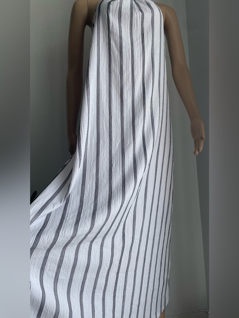 Sleeveless Striped Halter Maxi Dress in White and Black